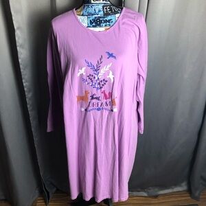 Dreams & Co Long Sleeve Nightgown Dress with Forest Animal Graphic